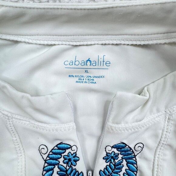 CabanaLife Ruched Rashguard Swim Tunic Cover Up White Blue - Picture 3 of 9